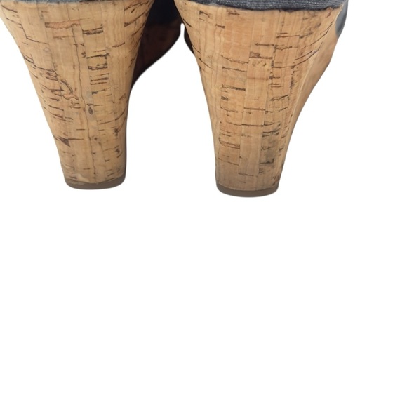 Toms Blue and Tan Cork Peep Toe Wedge Espadrilles - Picture 5 of 12
